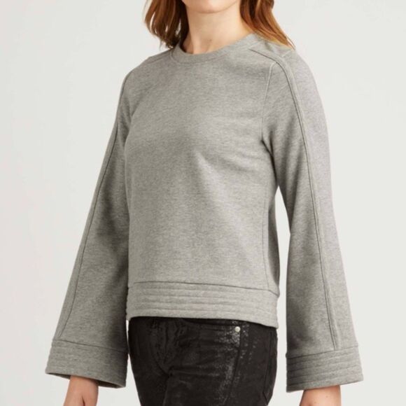 INDIGENOUS Gray Bell Sleeve Crew Neck Crop Sweater Size L - Picture 1 of 8